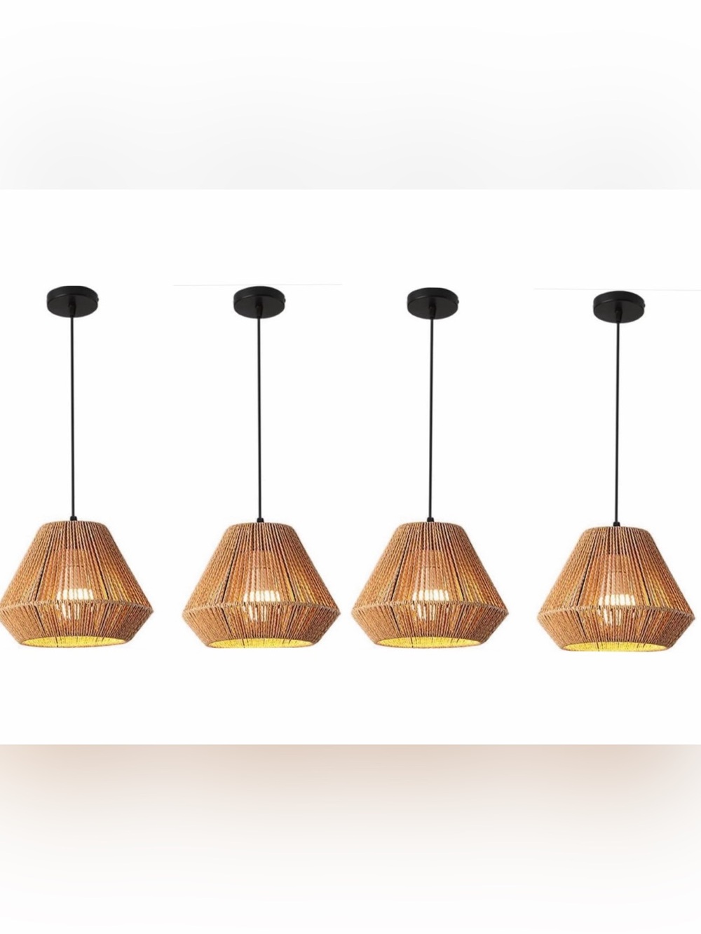 Set of 4 Wicker Pendant Lights E26 Hanging Lights Rattan Hanging Lamps Wicker W